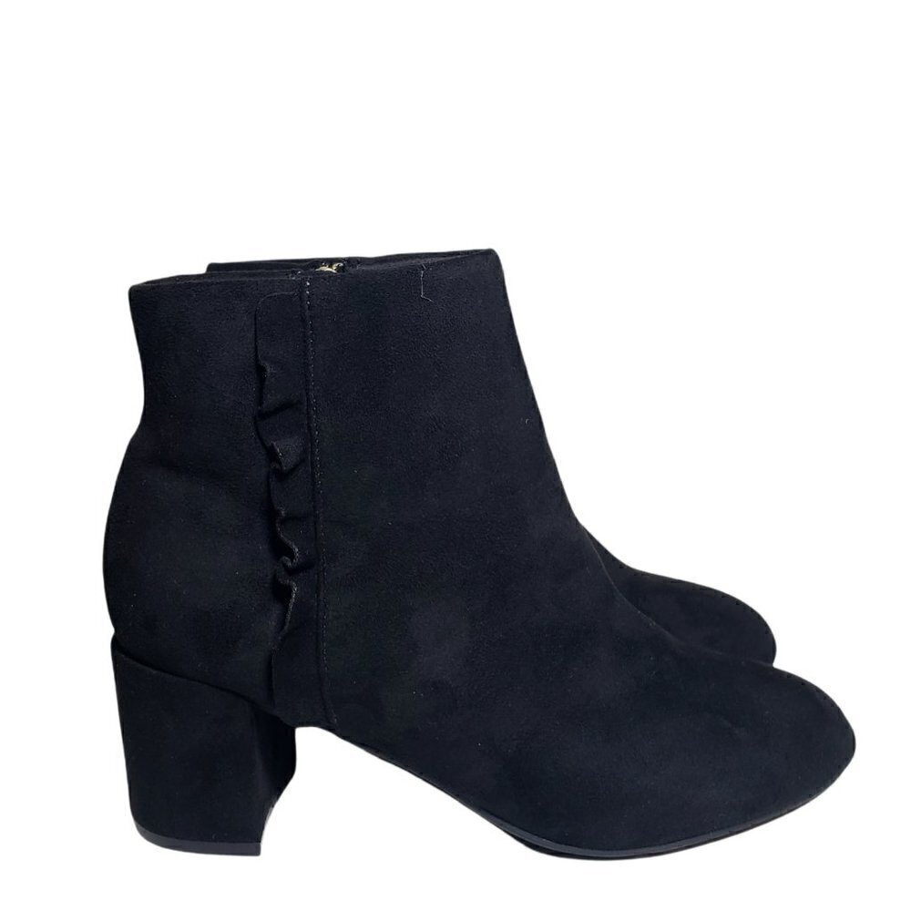 Rockport Womens Black Faux Suede Side Zip Ruffle Bootie Ankle Boots Size 8.5